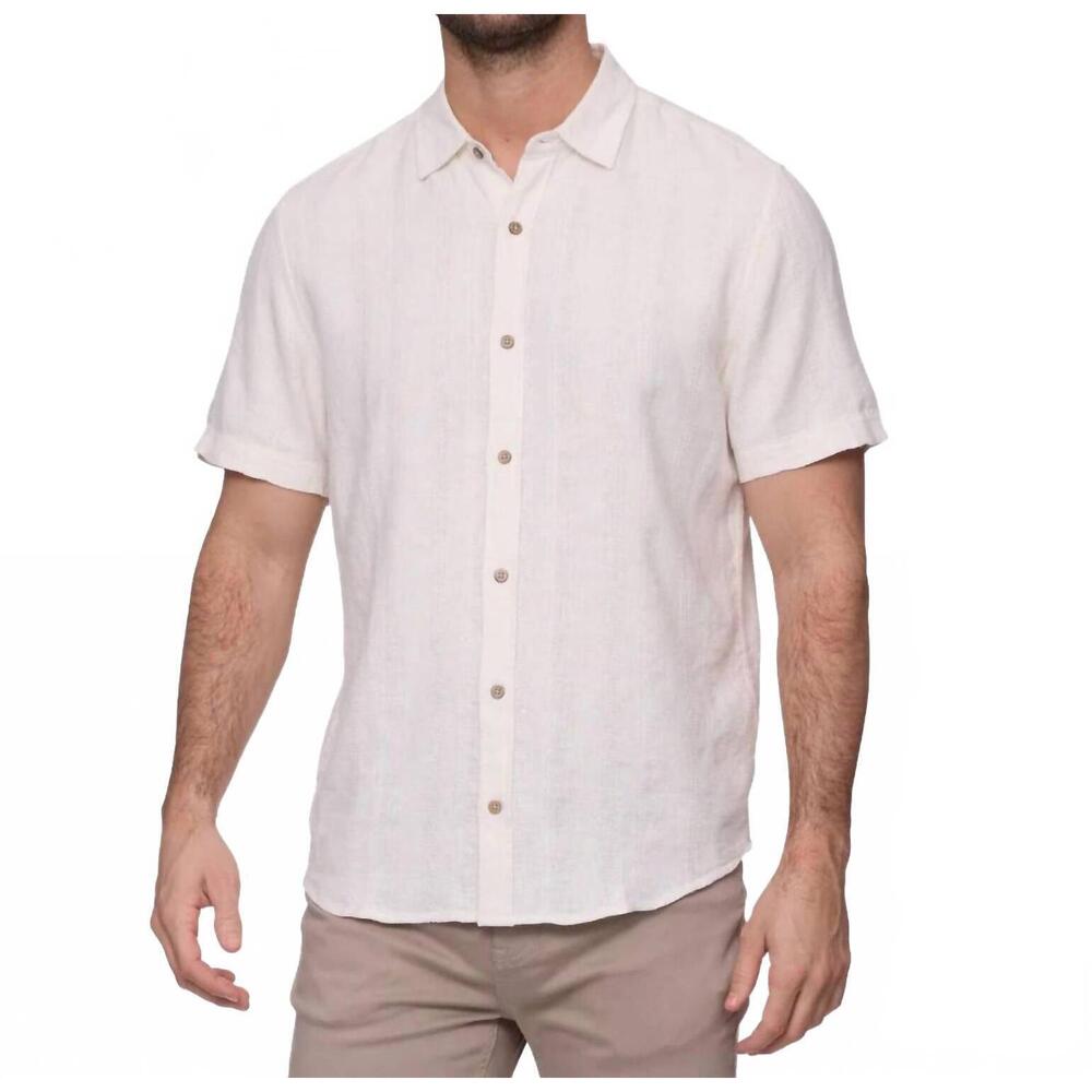 NEW FLAGS & ANTHEM oliver oceanside linen shirt in white